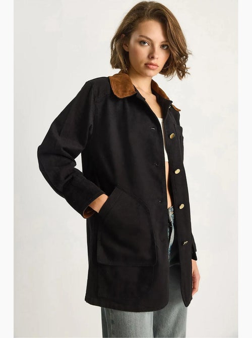 Veste midi boutonnée en faux daim avec col chemise lucci - Kiabi