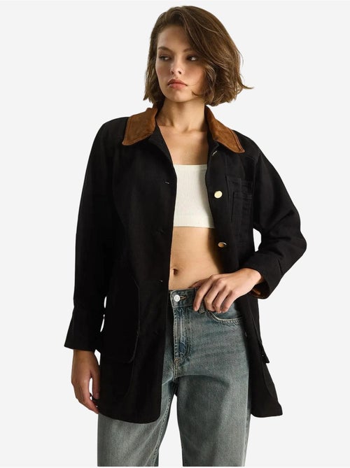 Veste midi boutonnée en faux daim avec col chemise lucci - Kiabi