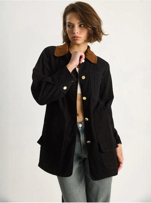 Veste midi boutonnée en faux daim avec col chemise lucci - Kiabi