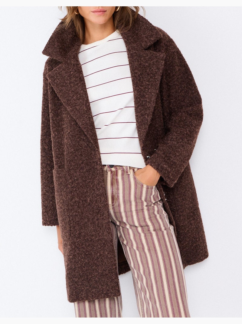 Veste midi effet bouclé, mo fashion Marron - Kiabi