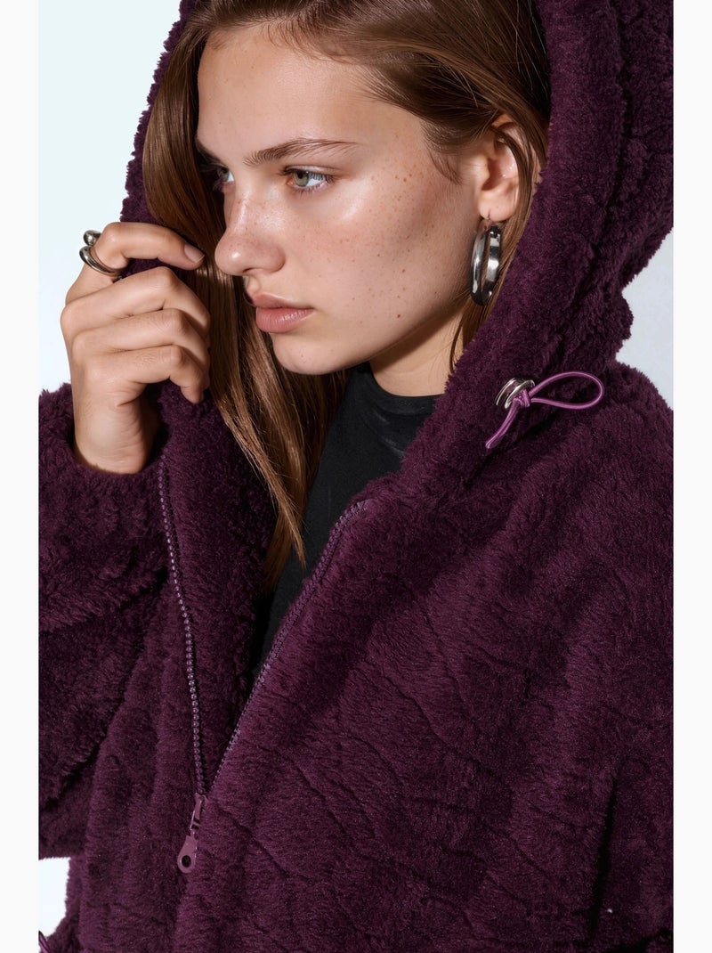 Veste oversize à capuche texturée hiccup Violet aubergine - Kiabi
