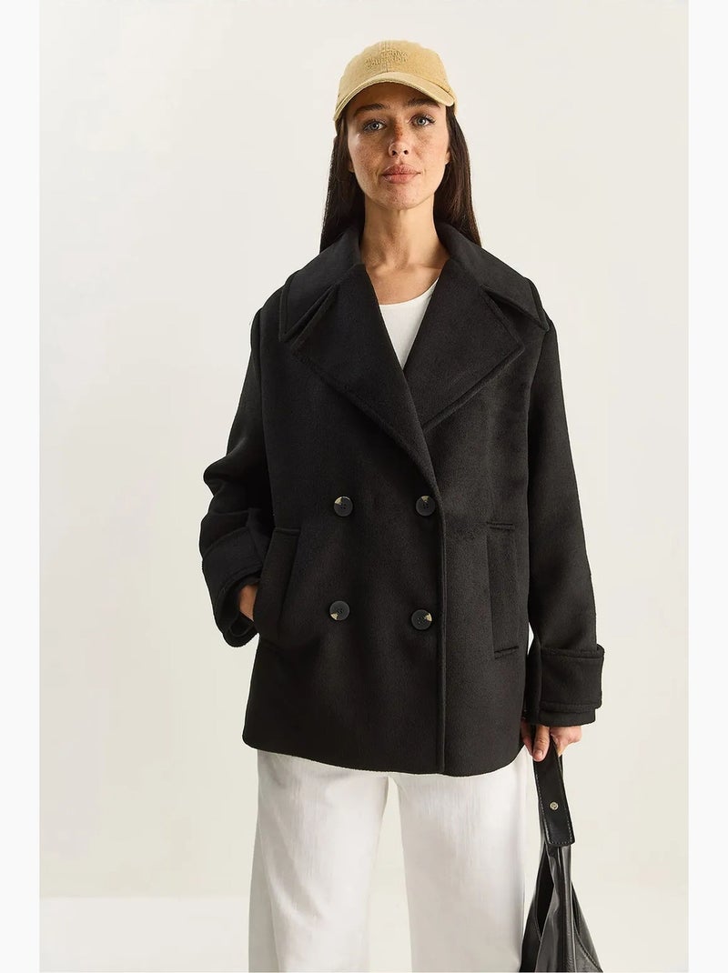 Veste oversize en gabardine boutonnée avec poches lucci Noir - Kiabi