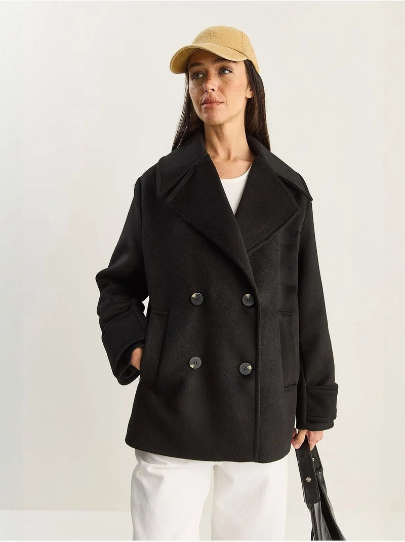 Veste oversize en gabardine boutonnée avec poches lucci Noir - Kiabi