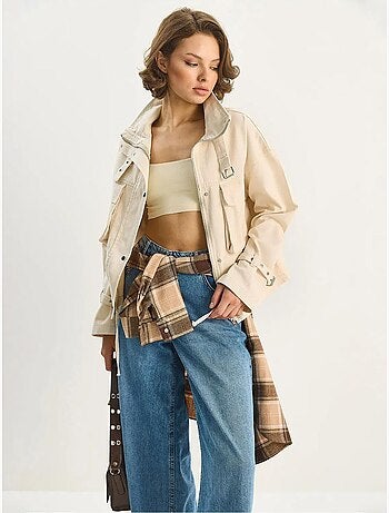 Veste oversize en gabardine de coton avec fermeture boutonnée lucci