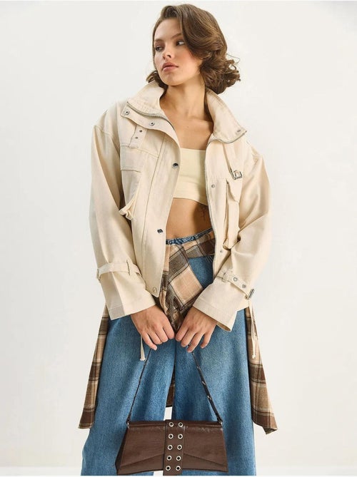 Veste oversize en gabardine de coton avec fermeture boutonnée lucci - Kiabi Veste oversize en gabardine de coton avec fermeture boutonnée lucci - Kiabi