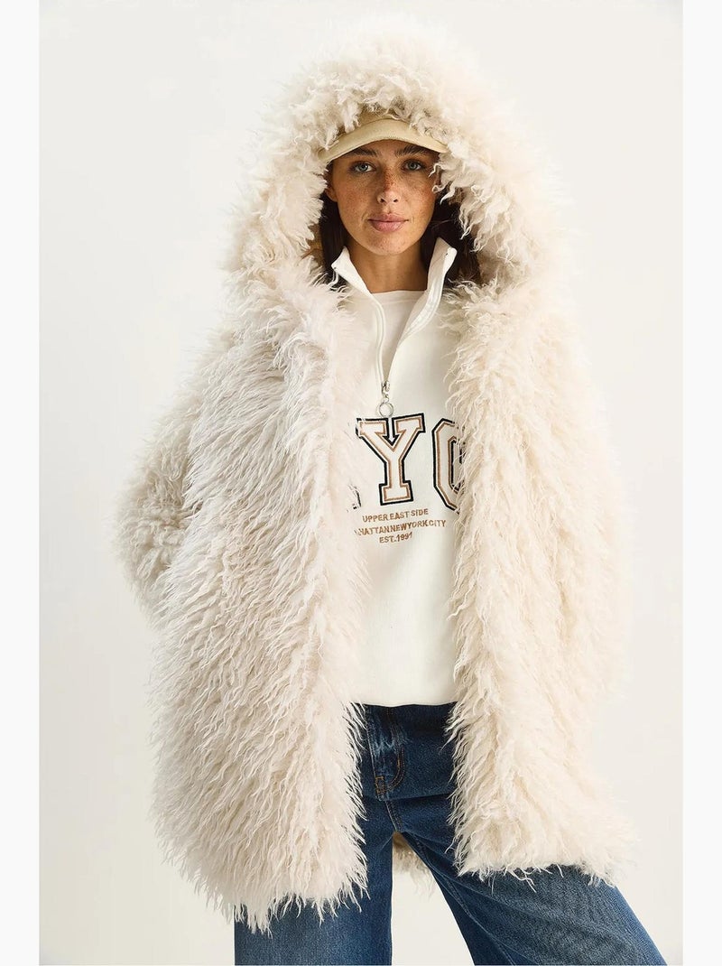 Veste oversize en maille peluche avec poche lucci Sable - Kiabi