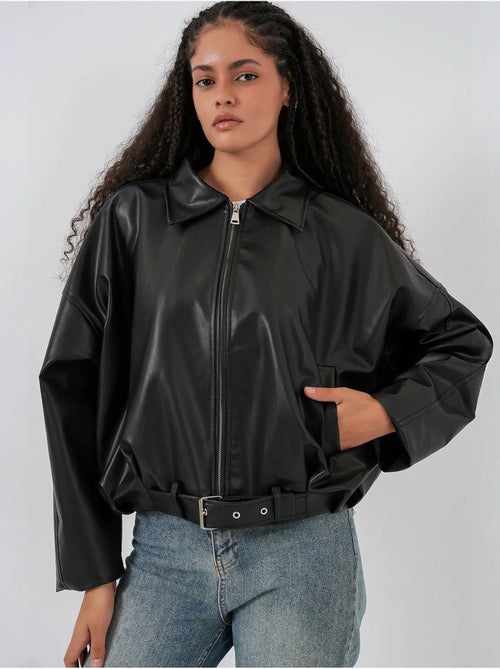 Veste oversize en simili cuir avec ceinture bdart - Kiabi Veste oversize en simili cuir avec ceinture bdart - Kiabi