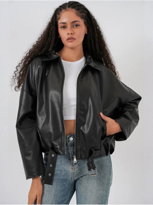 Veste oversize en simili cuir avec ceinture bdart - Kiabi Veste oversize en simili cuir avec ceinture bdart - Kiabi