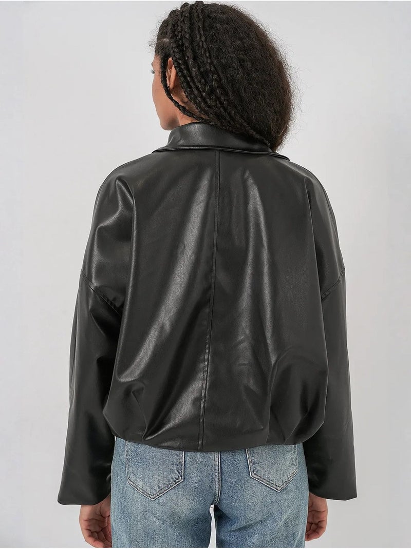 Veste oversize en simili cuir avec ceinture bdart Noir - Kiabi