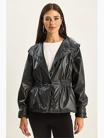 Veste oversize en similicuir avec col zippé lucci
