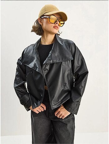 Veste oversize en similicuir avec fermeture boutonnée lucci