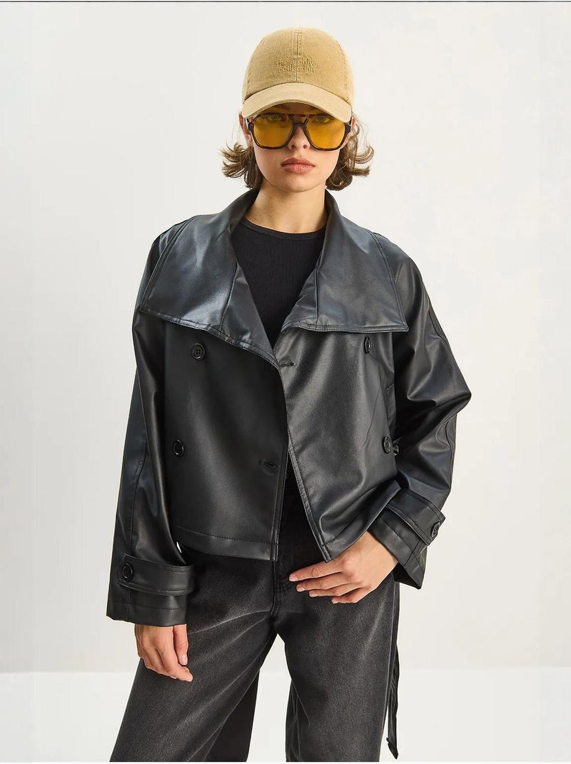 Veste oversize en similicuir avec fermeture boutonnée lucci Noir - Kiabi
