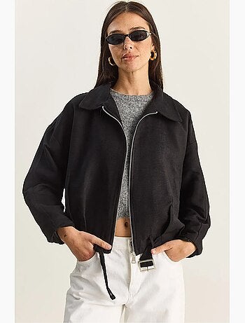 Veste oversize en similicuir avec fermeture éclair et poches lucci