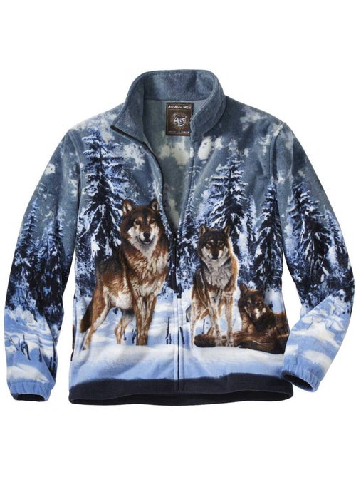 Veste polaire motifs loups  - atlas for men - Kiabi
