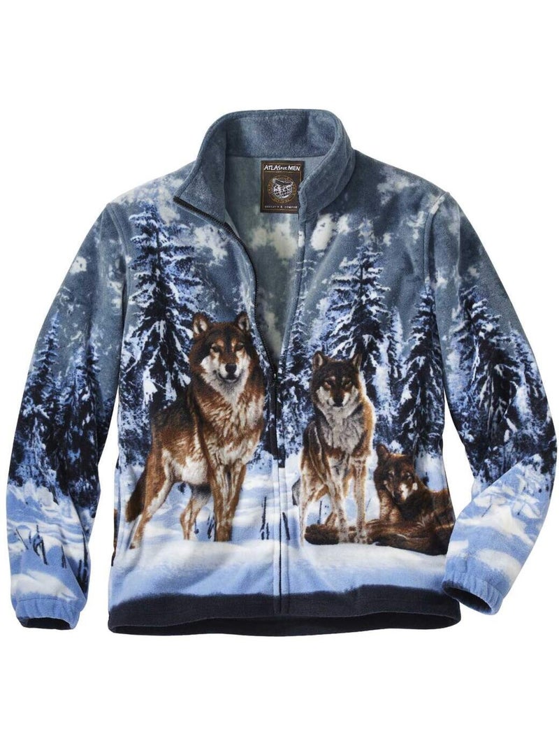 Veste polaire motifs loups  - atlas for men Bleu - Kiabi