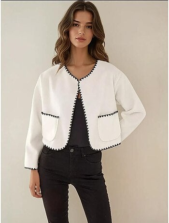Veste sans col avec coutures contrastées