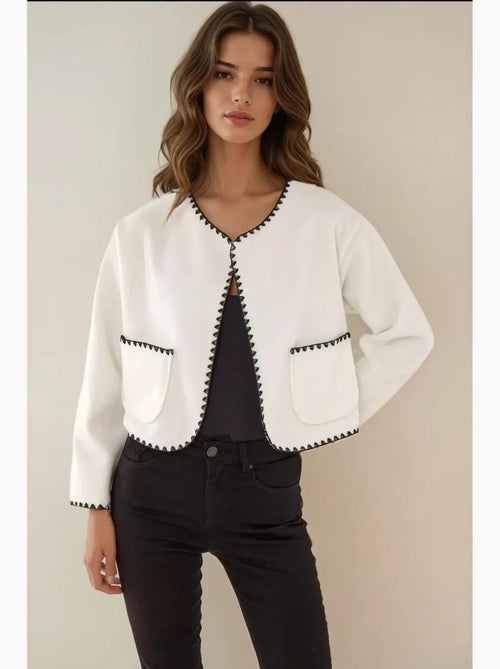 Veste sans col avec coutures contrastées - Kiabi