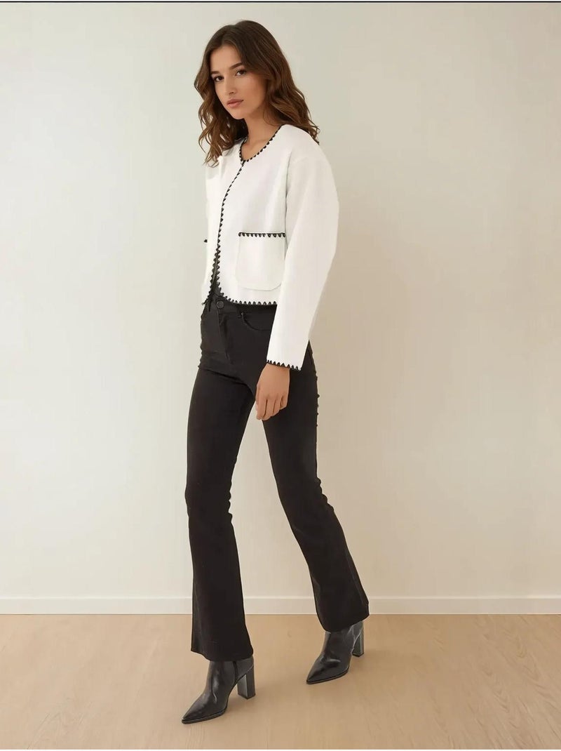 Veste sans col avec coutures contrastées Blanc - Kiabi