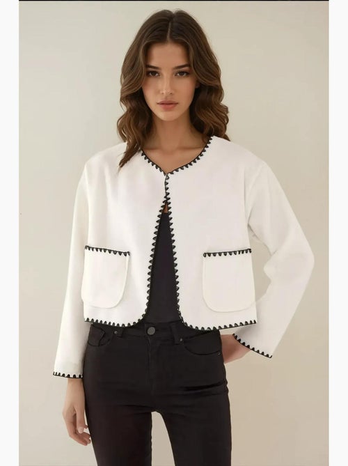 Veste sans col avec coutures contrastées - Kiabi