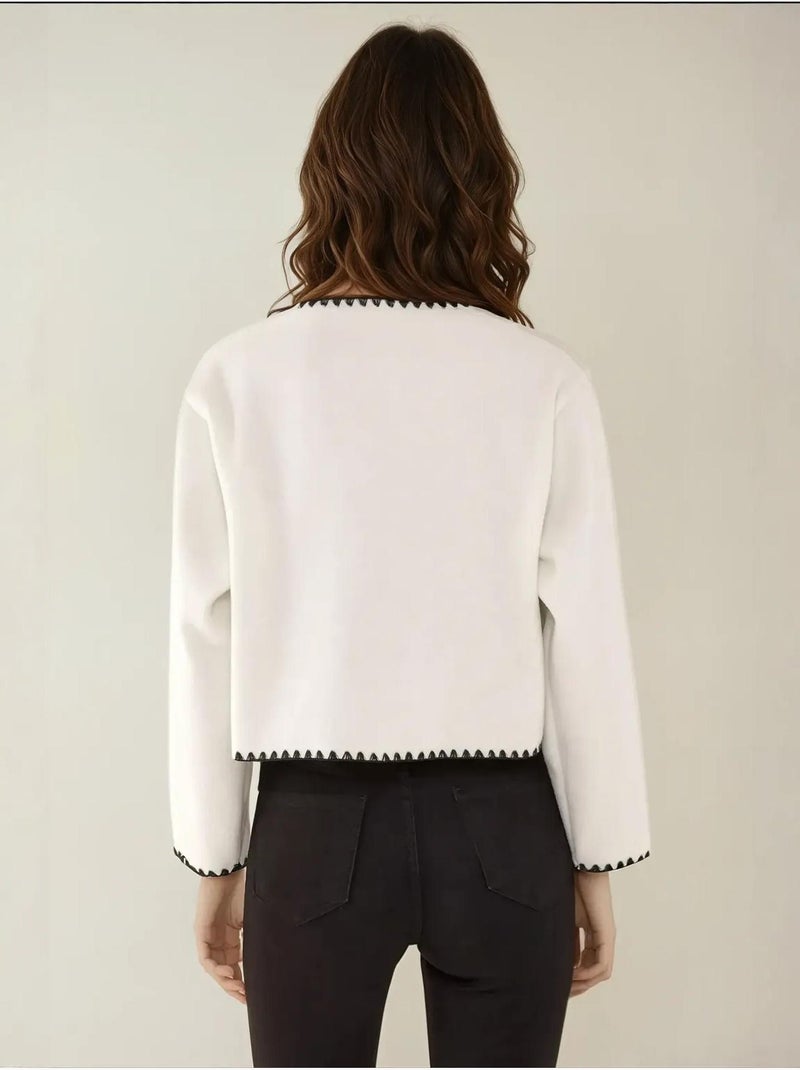 Veste sans col avec coutures contrastées Blanc - Kiabi