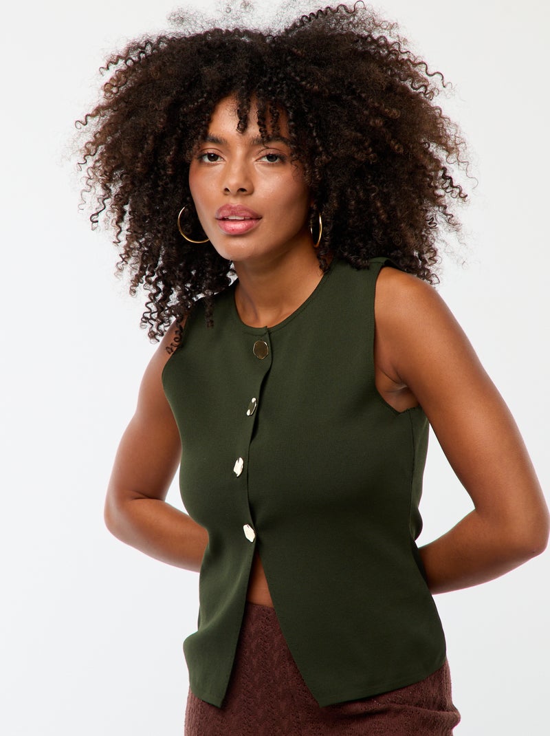 Veste sans manches avec ouverture par boutons dorés Kaki - Kiabi