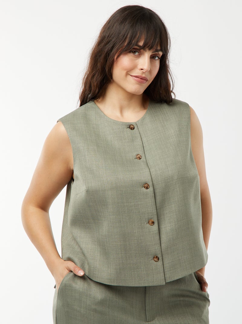 Veste sans manches boutnnée Vert - Kiabi