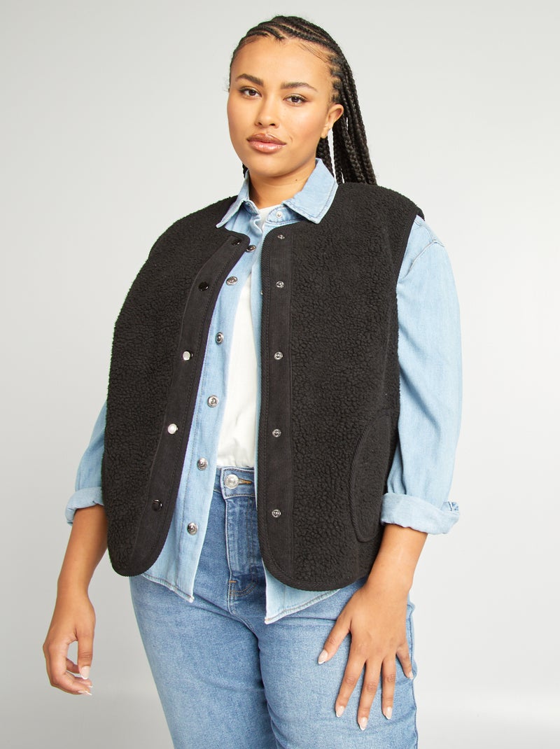Veste sans manches effet moutonné noir - Kiabi
