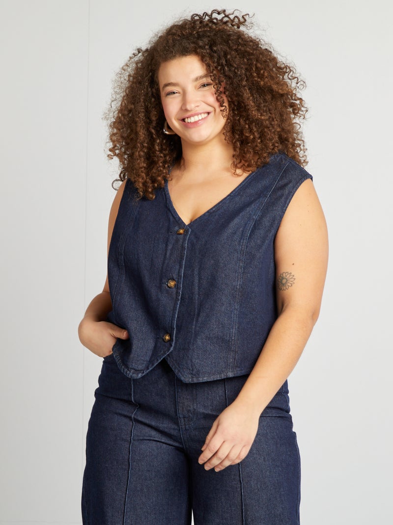 Veste Sans Manches En Jean Pour Femmes - Gilet Ample Décontracté Style Ethnique à Boutons
