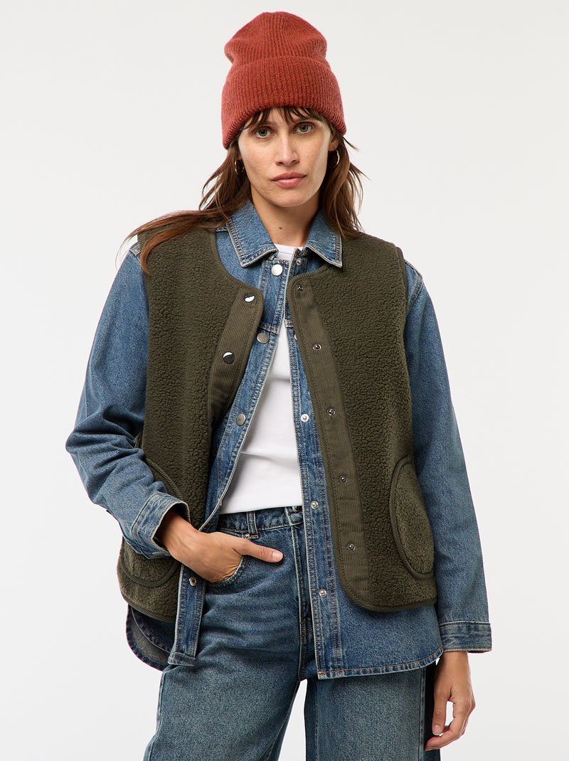 Veste sans manches en sherpa Kaki - Kiabi