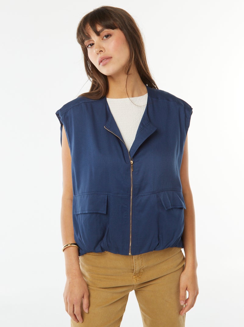 Veste sans manches satinée et zippée Bleu - Kiabi