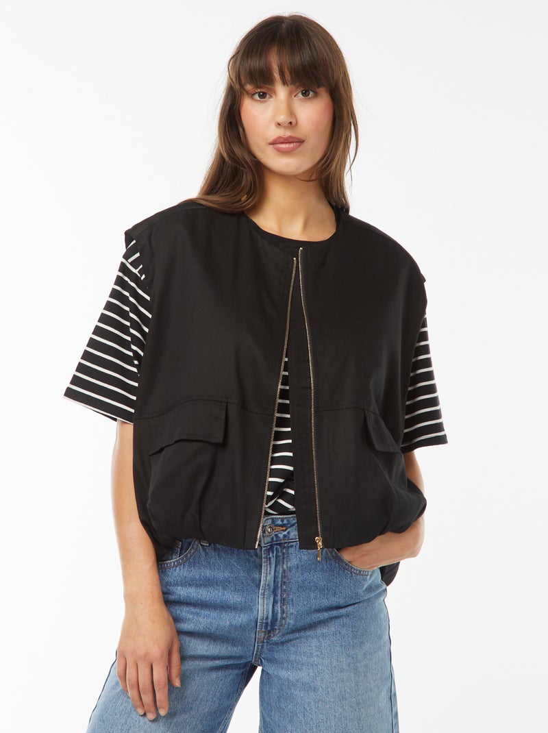 Veste sans manches satinée et zippée Noir - Kiabi