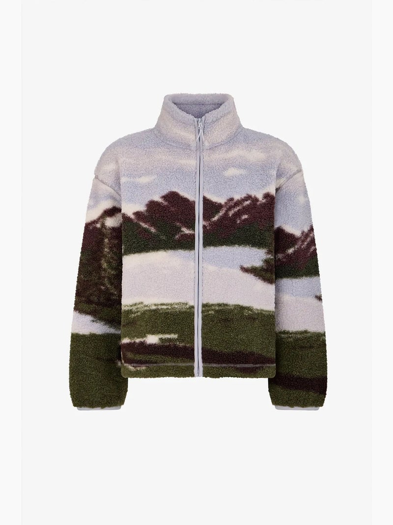 Veste sherpa à imprimé landscape et manches longues penti Blanc Vert - Kiabi