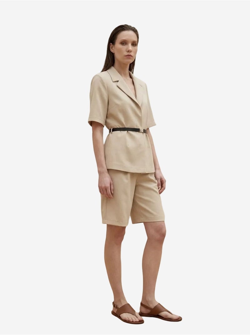 Veste tailleur ceinturée à col châle my fashion Beige argile - Kiabi