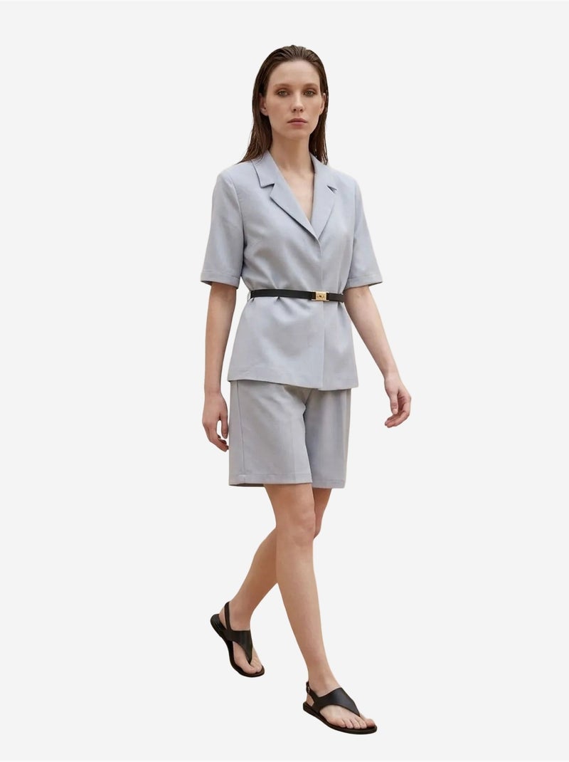 Veste tailleur ceinturée à col châle my fashion Bleu ciel - Kiabi