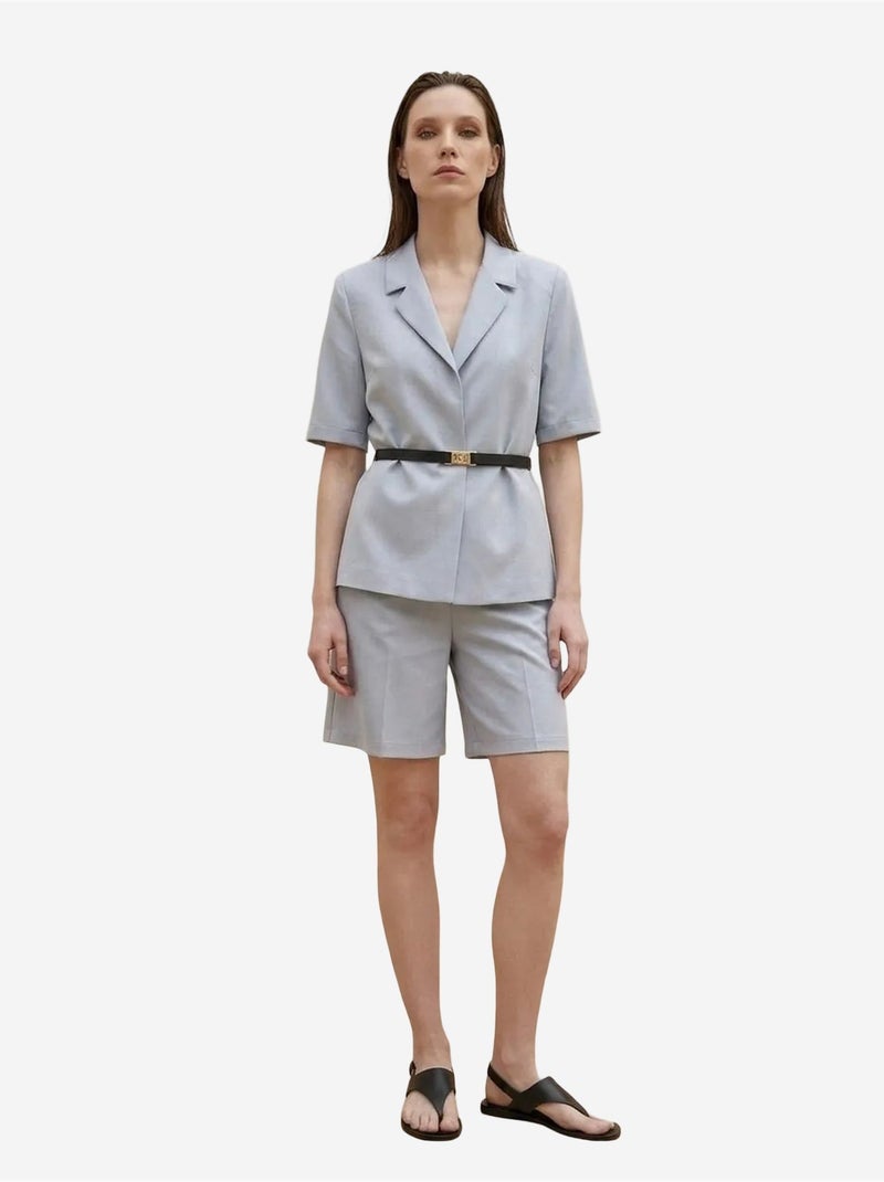 Veste tailleur ceinturée à col châle my fashion Bleu ciel - Kiabi