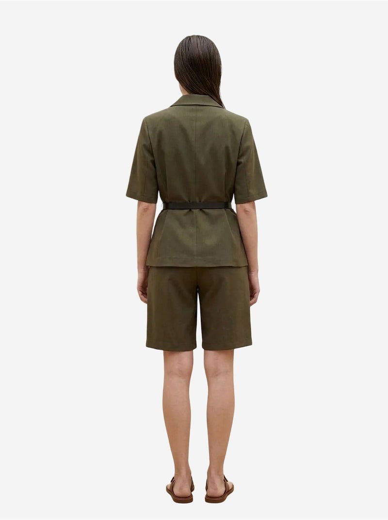 Veste tailleur ceinturée à col châle my fashion Kaki - Kiabi