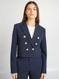 Veste tailleur crop avec boutons brillants Bleu - Kiabi