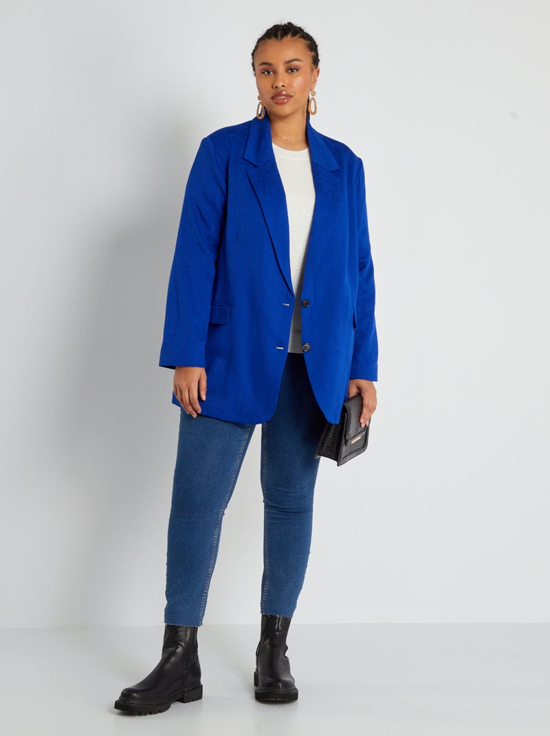 Veste Blazer H&M Bleu Indigo Jacquard Taille 8 - En Coton/polyester/élasthanne, Courte, état Très Bon