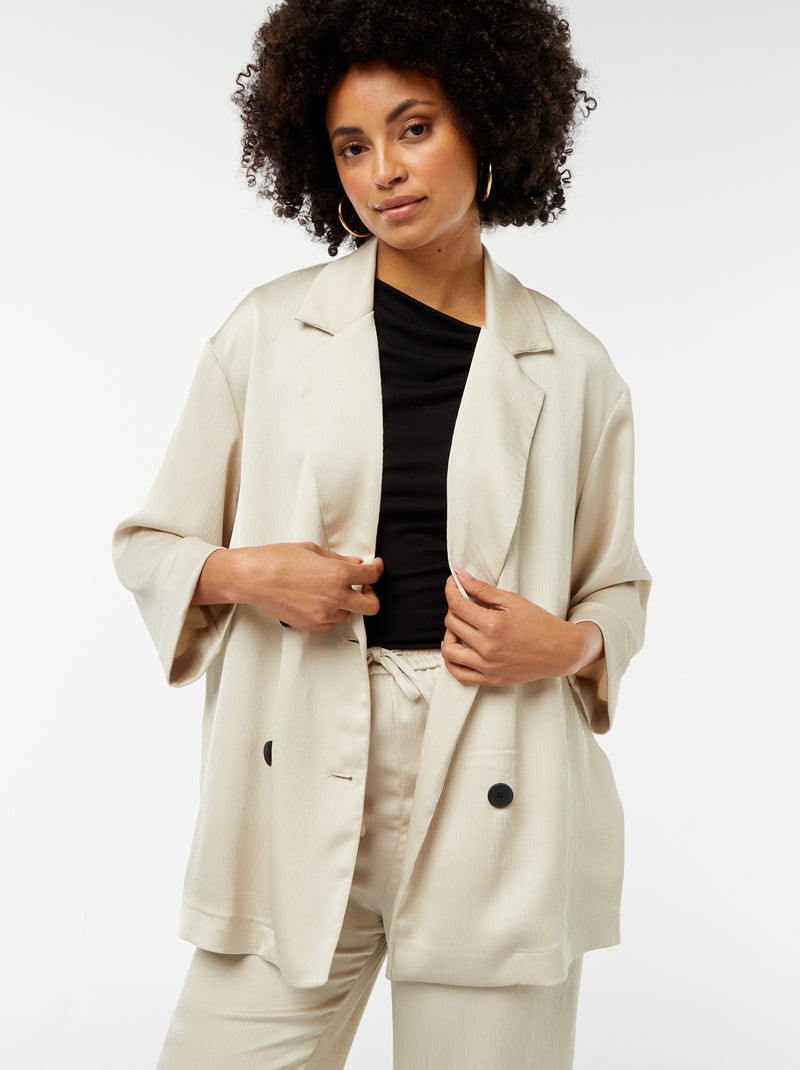 Veste tailleur en matière crêpée avec manches 3/4 Beige - Kiabi
