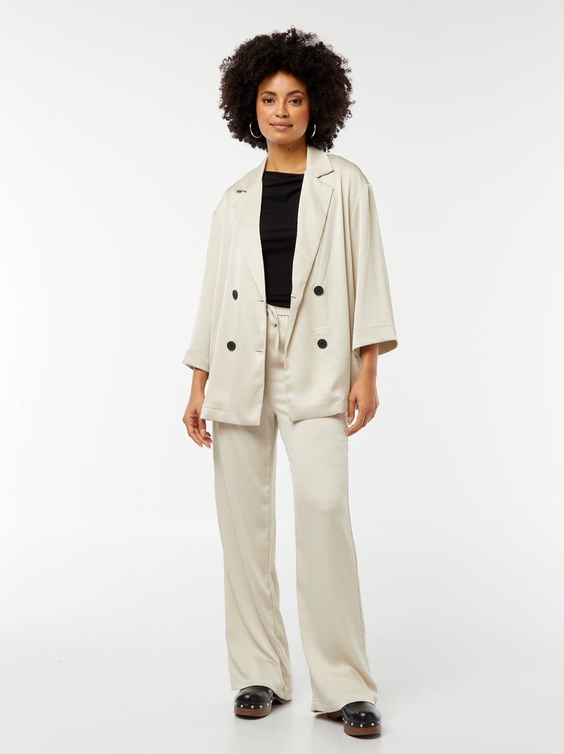 Veste tailleur en matière crêpée avec manches 3/4 Beige - Kiabi