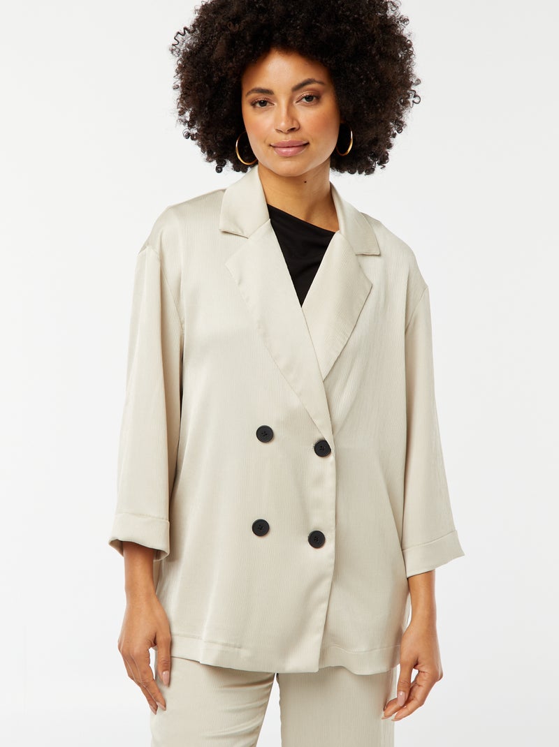 Veste tailleur en matière crêpée avec manches 3/4 Beige - Kiabi