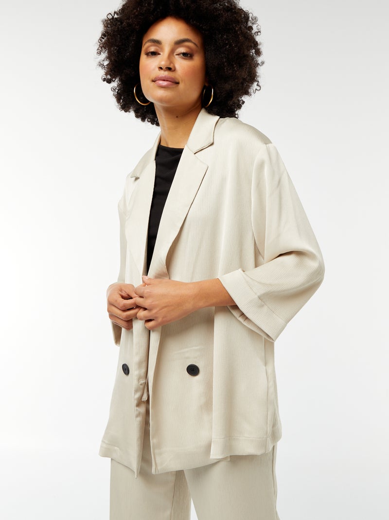Veste tailleur en matière crêpée avec manches 3/4 Beige - Kiabi