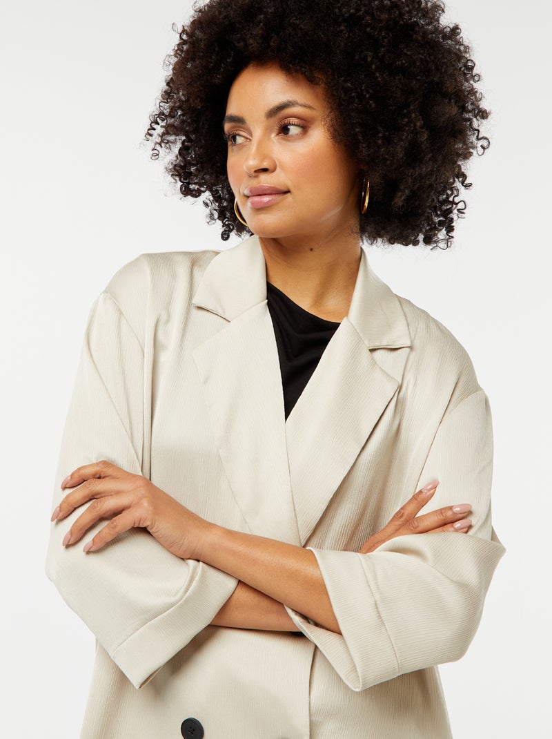 Veste tailleur en matière crêpée avec manches 3/4 Beige - Kiabi