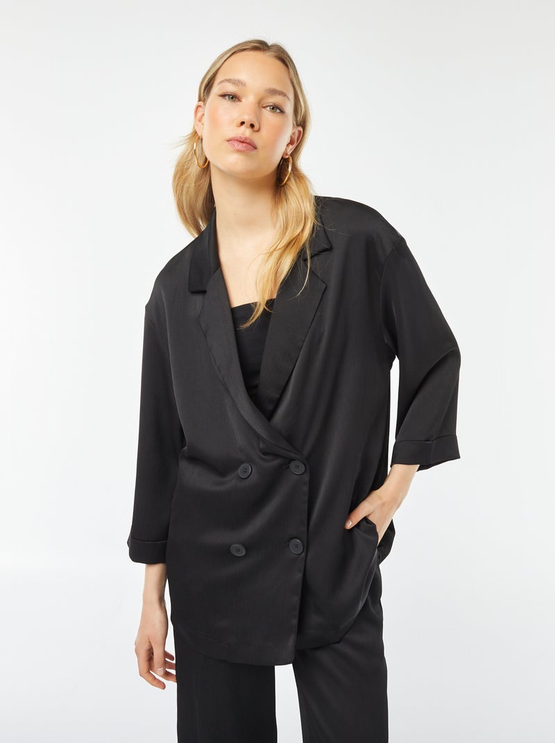 Veste tailleur en matière crêpée avec manches 3/4 Noir - Kiabi