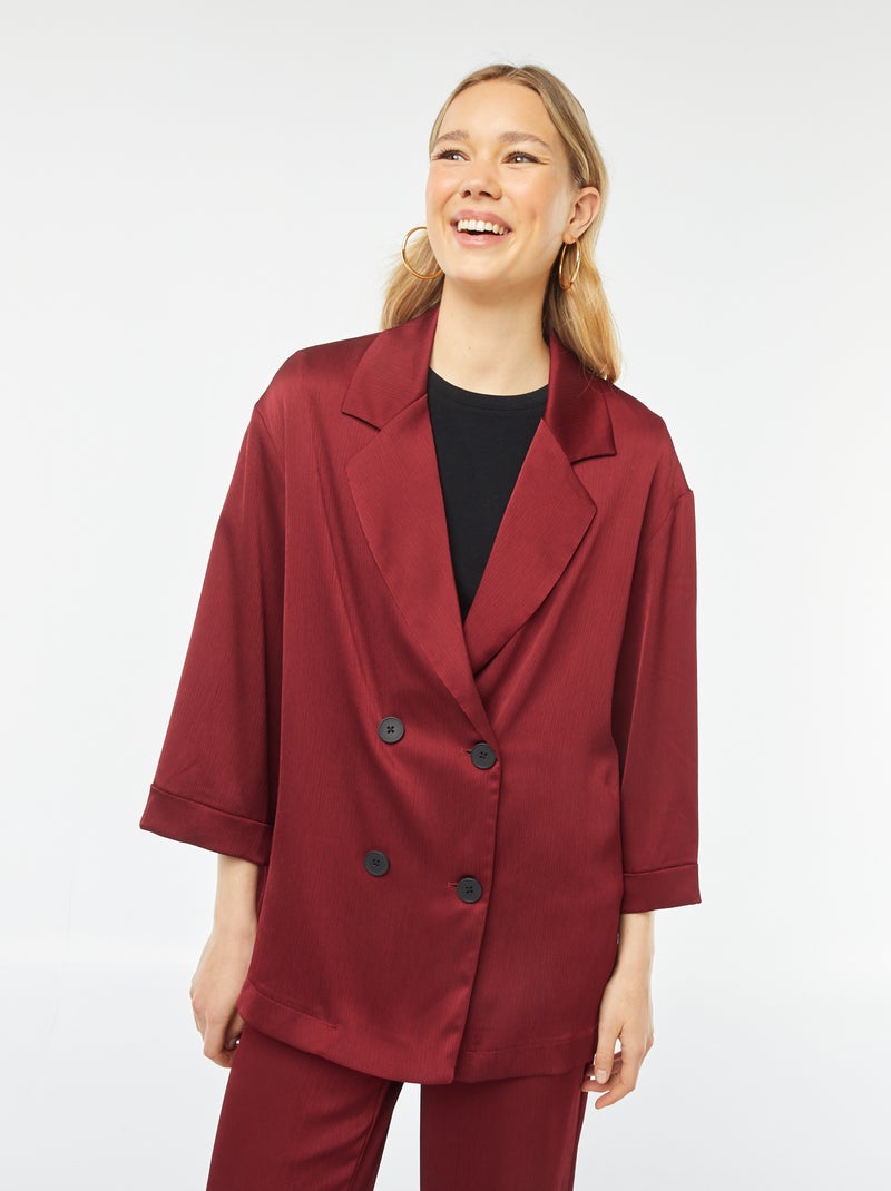 Veste tailleur en matière crêpée avec manches 3/4 Rouge - Kiabi