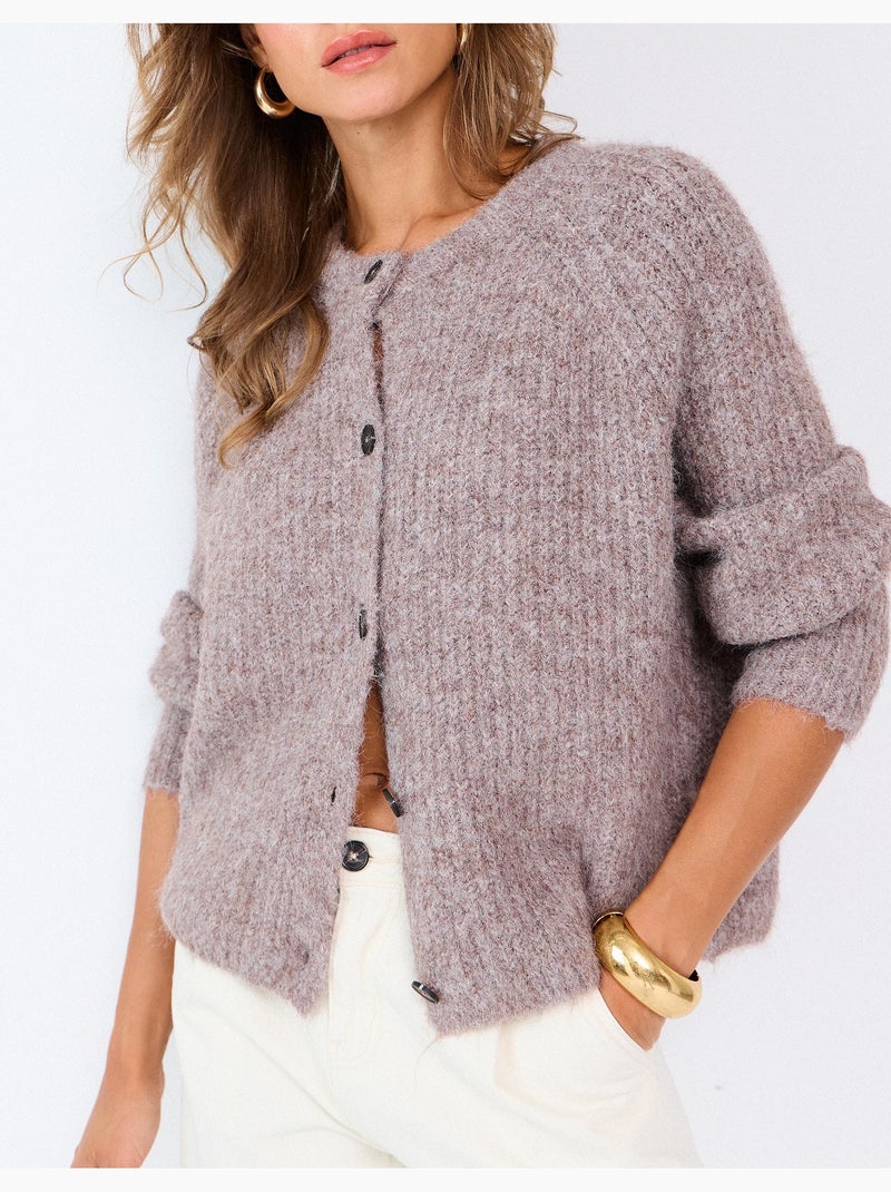 Veste tricotée avec laine, mo fashion Beige - Kiabi