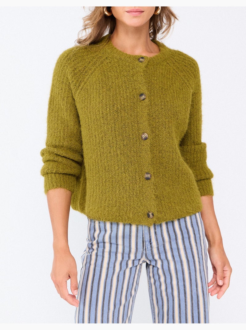 Veste tricotée avec laine, mo fashion Vert - Kiabi