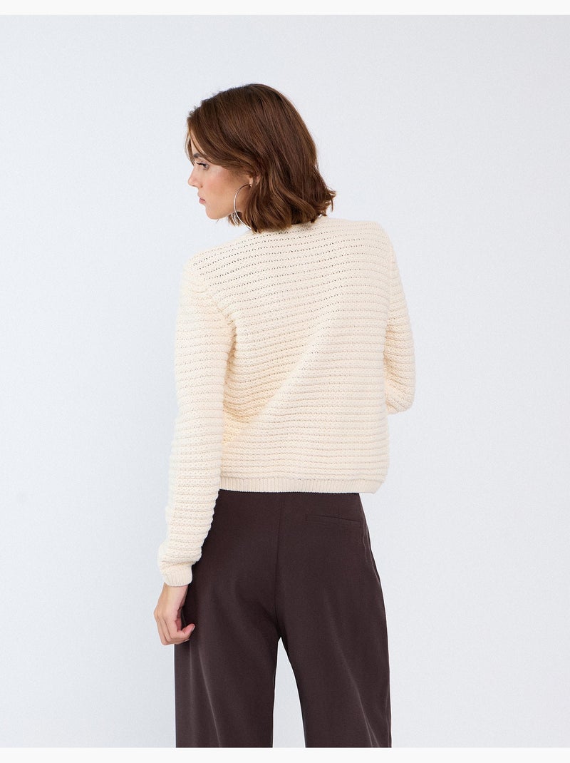 Veste tricotée texturée, mo fashion Ecru - Kiabi