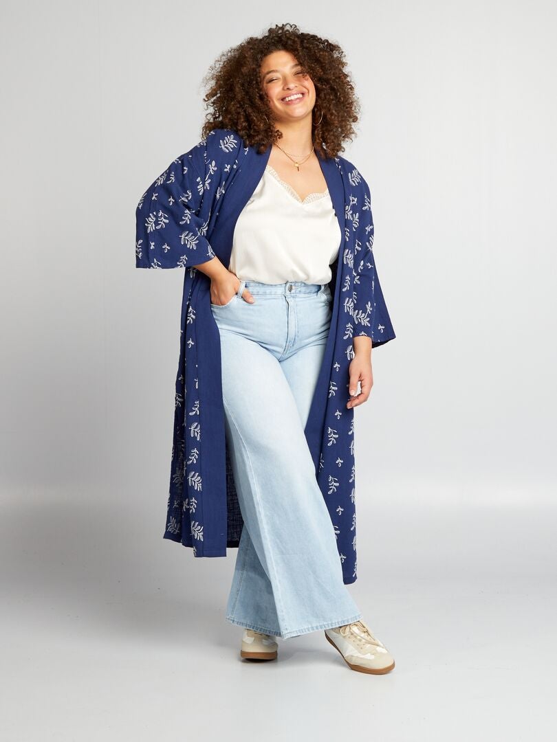 Veste type kimono avec broderie Bleu marine - Kiabi