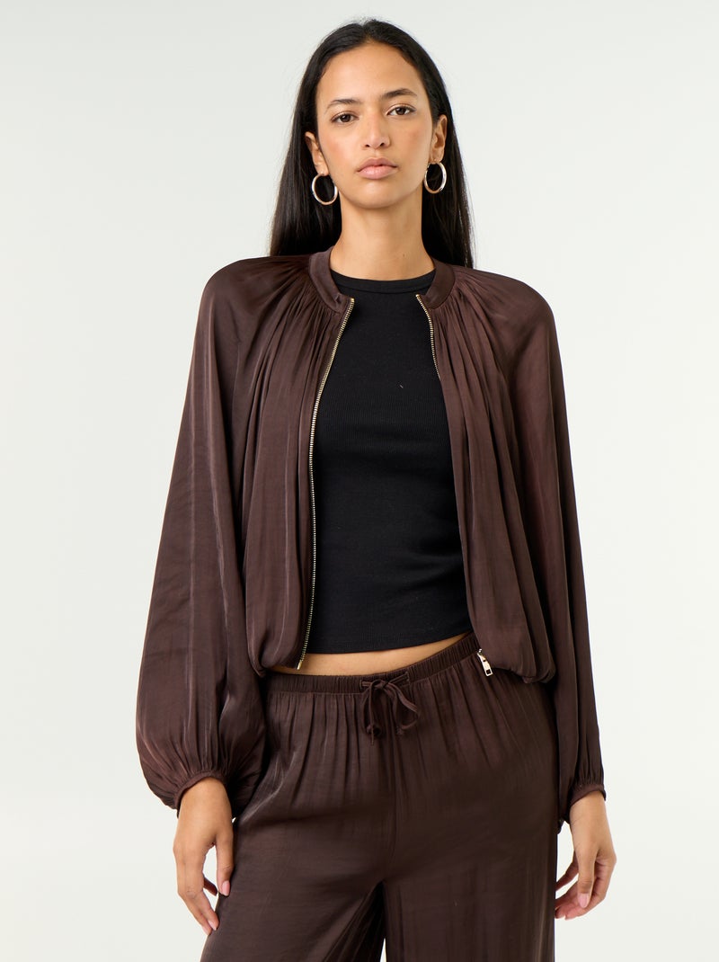 Veste unie satinée forme boule Marron - Kiabi